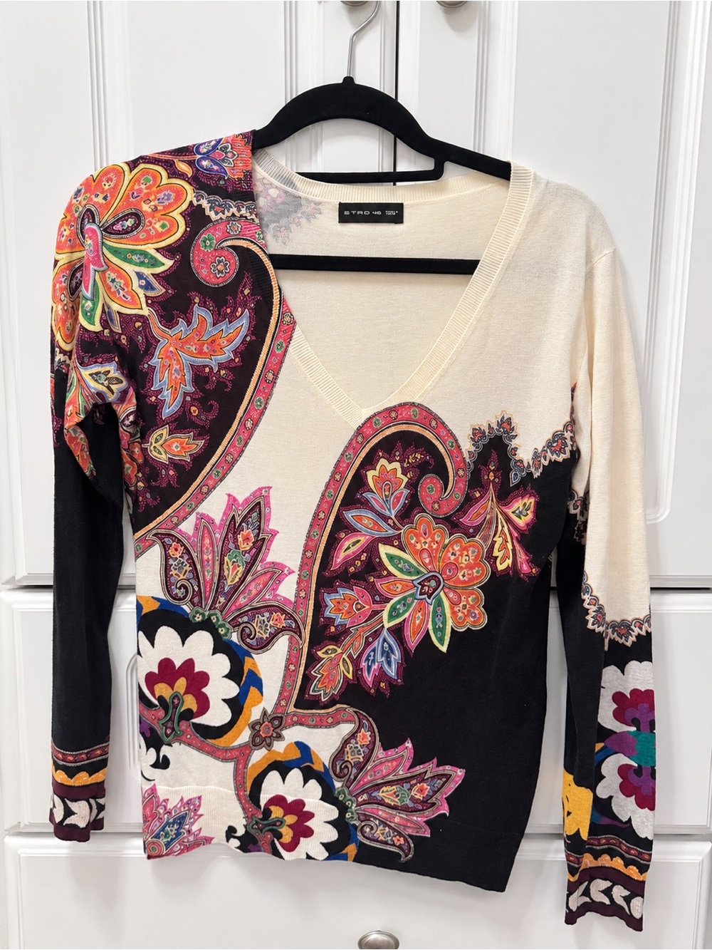 Etro Multicolor Paisley V-Neck Long Sleeve Knit Top